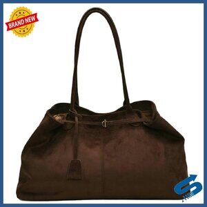 Classic Dark Brown Suede Tote Bag - Women's Shoulder Bag